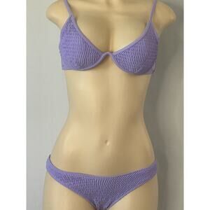 Lavender Textured Bikini Set Minimal Triangle Top Bottom S